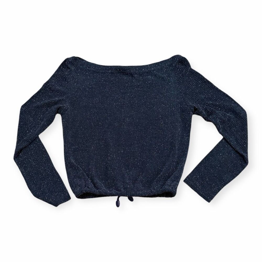 SAMI Women’s Navy Blue Metallic Long Sleeve Off Shoulder Sweater Size Small